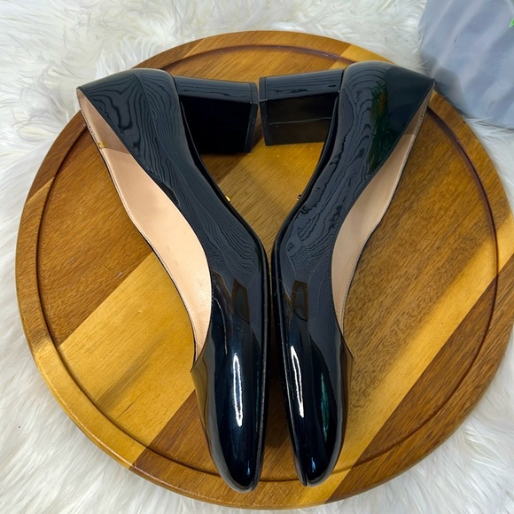 Prada Black Patent Leather Round Toe Bow Heel 2" Elegant Designer Sz. 38.5 - Picture 10 of 11